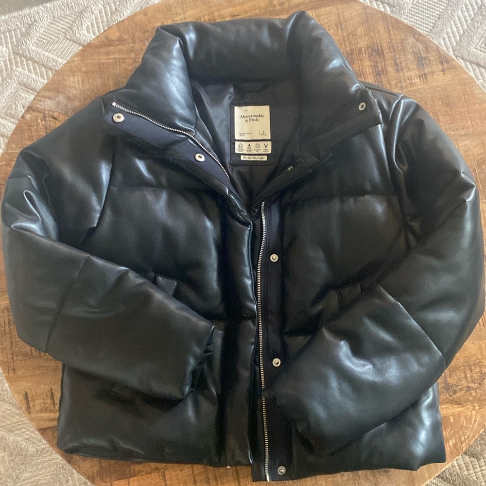 Abercrombie & Fitch Vegan Leather Mini Puffer Jacket